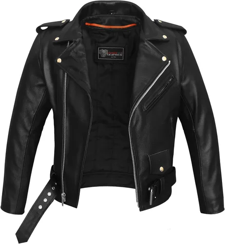 Vista 4 de Vance - Chaqueta de motociclista de cuero estilo policía clásico negro con lados lisos