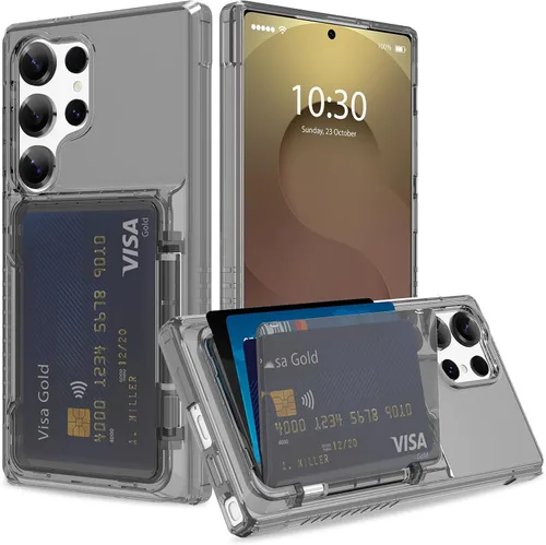 Vista 24 de Funda tipo cartera para iPhone 13 Pro Max con 3 ranuras para tarjetas de crédito, a prueba de golpes, híbrida, resistente, transparente Cubierta