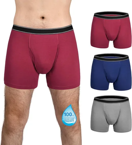 Vista 22 de Ropa interior lavable para incontinencia para hombre, calzoncillos bóxer de algodón, 3.4 fl oz de absorción, ropa interior a prueba de fugas