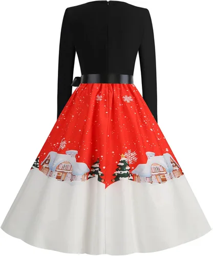 Vista 3 de Vestido de manga larga con dobladillo con estampado delgado para mujer
