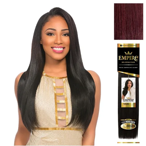 Vista 17 de Sensationnel - Cabello humano Empire Yaki, tejido sin enredos para un tejido rápido y estilo cosido para conseguir reflejos artificiales, paquete
