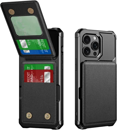 Vista 20 de Dteck Funda para iPhone 16 de 6.1 pulgadas 2024, funda de piel sintética con cierre de botón magnético, ranuras para tarjetas de crédito, función