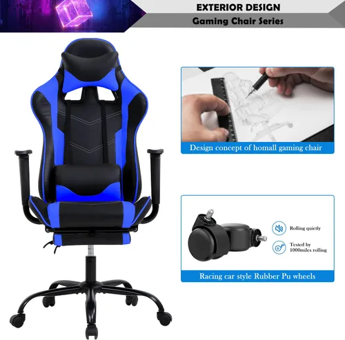 Vista 8 de Reposacabezas de soporte lumbar para computadora de PC, respaldo alto, para oficina, videojuegos, silla giratoria para niños o adultos, azul