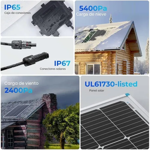 Vista 4 de Renogy - Kit básico de panel solar de 100W 12V, panel solar monocristalino de 100 vatios, controlador de carga PWM LCD de 30A, kit de adaptadores