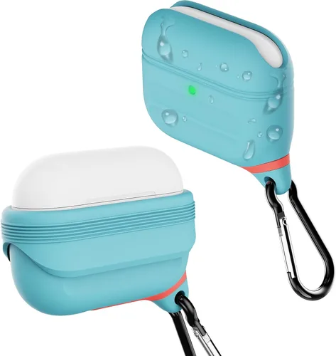 Vista 17 de HALLEAST Funda impermeable para AirPods Pro 3, LED frontal visible y compatible con carga inalámbrica, funda protectora de silicona compatible