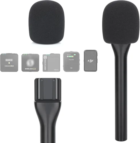 Vista 12 de YOUSHARES Soporte de micrófono de entrevista de mano compatible con DJI Mic 3, riel deslizante magnético de hierro, micrófonos inalámbricos Negro