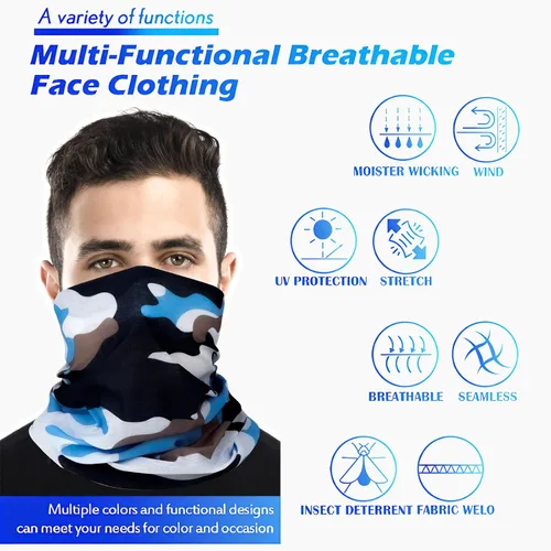 Vista 3 de Bufanda transpirable para el cuello, máscara facial para hombres y mujeres, senderismo, ciclismo, deportes, pesca, protección solar UV bandana