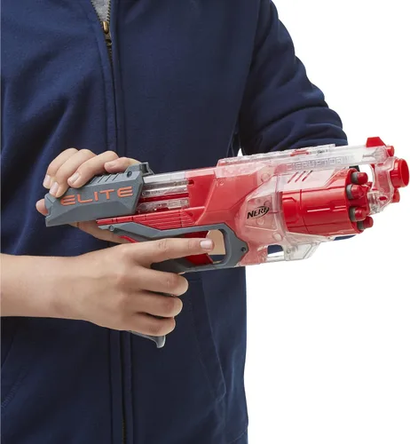Vista 4 de NERF Elite Disrupter Blaster - Tambor giratorio de 6 dardos, Slam Fire, rojo translúcido (exclusivo de Amazon)