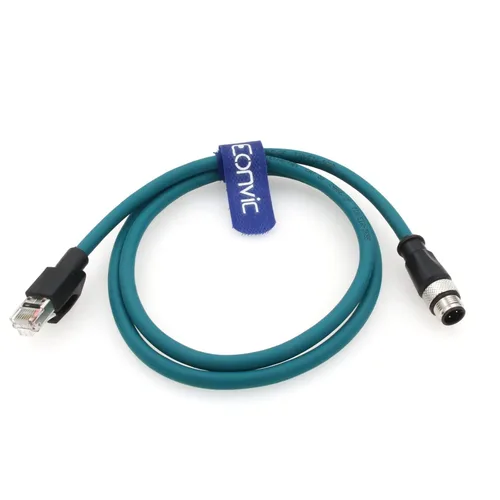 Vista 3 de Cable de red para cámara industrial Cognex de 4 pines M12 de 4 pines a RJ45, cables blindados CAT5e (azul, 1M)