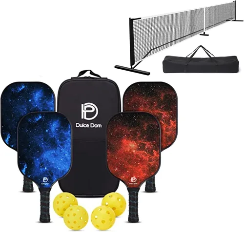 Vista 11 de Dulce DOM Juego de 2/4 palas de pickleball aprobadas por USAPA, 4 bolas de pickleball para interiores y exteriores, raqueta de superficie de fibra