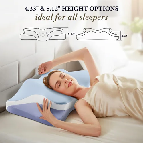 Vista 5 de Almohada cervical para aliviar el dolor de cuello, almohadas ergonómicas refrescantes de espuma viscoelástica para dormir, almohada de apoyo