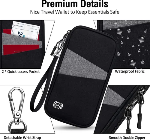 Vista 5 de BKNOOU Soporte para pasaporte familiar con bloqueo Rfid, organizador de documentos de viaje, soporte impermeable para pasaporte de viaje, soporte