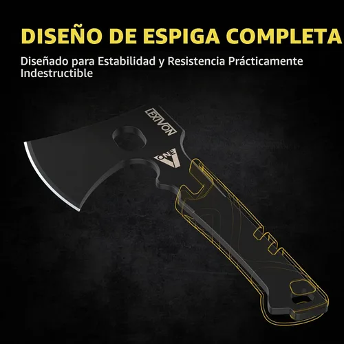 Vista 4 de LEXIVON V-ONE - Hacha de supervivencia de 9.5" Mango de agarre ergonómico de bi-material, hacha ligera de tang completo Hoja de acabado