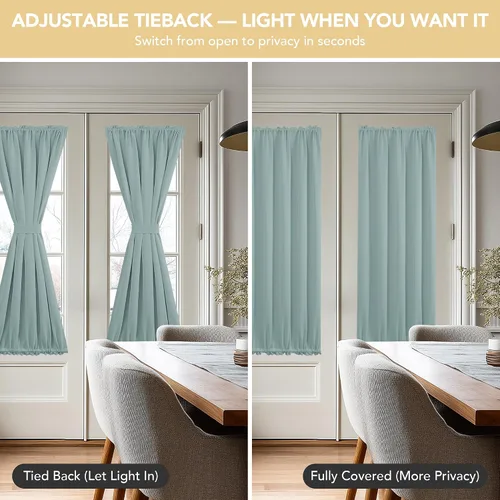 Vista 4 de Deconovo Cortinas opacas para puerta, bolsillo para cortinero y cortinas de bloqueo con aislamiento térmico para dormitorio, 137.16 x 189.2 cm, azul