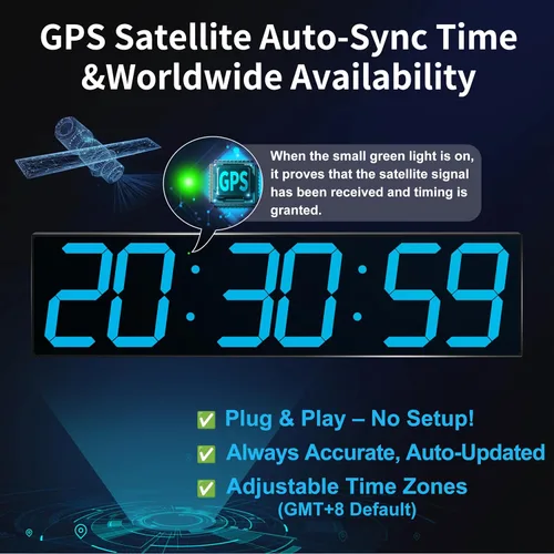 Vista 2 de CHKOSDA 28 Inch Oversized Digital Wall Clock with Seconds and GPS - Blue