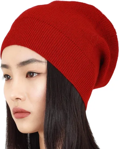 Vista 44 de WaySoft Gorro de cachemira 100% para mujer en una caja de regalo, gorro de gran tamaño para mujer