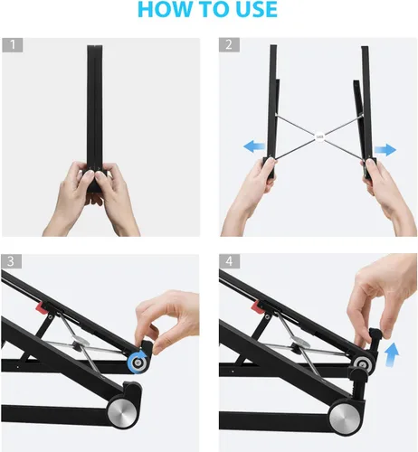Vista 7 de Soporte portátil para laptop, elevador de monitor SAIJI , bloqueador de altura y ángulo ajustable, escritorio de pie plegable, soporte ligero