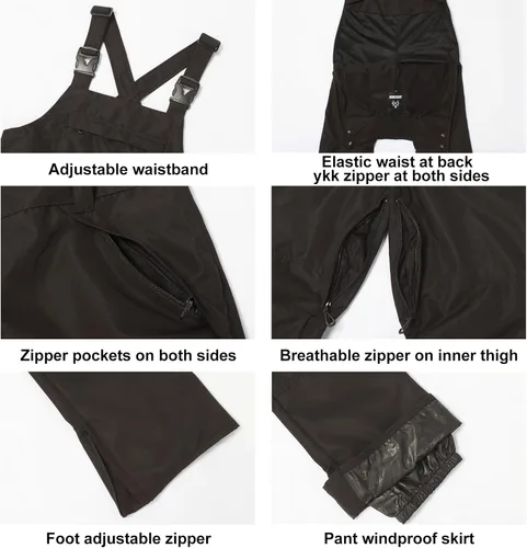 Vista 5 de GSOU SNOW Pantalones de esquí para mujer, overol con peto de nieve, impermeable, resistente al viento, aislado, correa ajustable, cálido