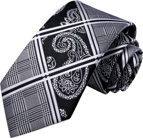 Vista 328 de Hi-Tie Corbata clásica de cachemira para hombre con pañuelo y gemelos a cuadros