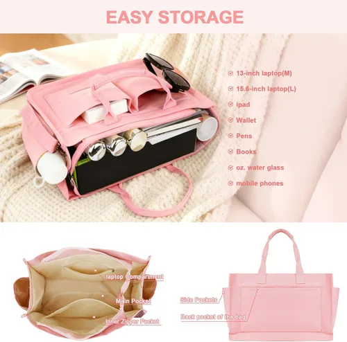 Vista 4 de Bolso de lona para mujer con bolsillos, bolso cruzado para portátil de trabajo, bolso de hombro para todo lo demás, bolso de lona para todos