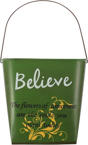 Vista 2 de Cubo de flores de hojalata colgante para flores, soporte para flores de pared, maceta colgante de hierro, contenedor de flores colgante, maceta