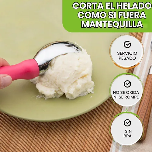 Vista 6 de Spring Chef Cuchara de helado de metal resistente con mango cómodo, color Rosa