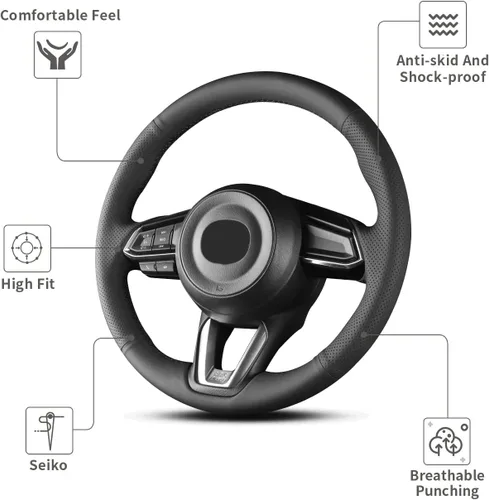 Vista 5 de Funda de Volante de Microfibra de Cuero Cosida a Mano, Compatible con Mazda 3 2017 2018/Mazda CX-5 2017-2020/Mazda 6/CX-9 2016-2020/CX-3 2018 2019
