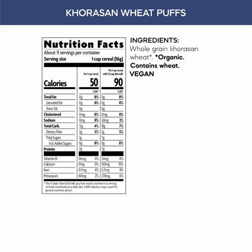 Vista 2 de Nature's Path Cereal orgánico Kamut Puffs, paquete respetuoso con la tierra, hojaldres de trigo Khorasan, sin OMG, 0.63 oz de granos enteros, sin