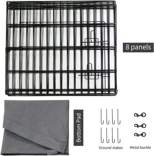 Vista 11 de PETIME - Corral plegable de metal para ejercicio de perros/Parque de juegos para cachorros con 8 paneles para interior/exterior, valla de patio