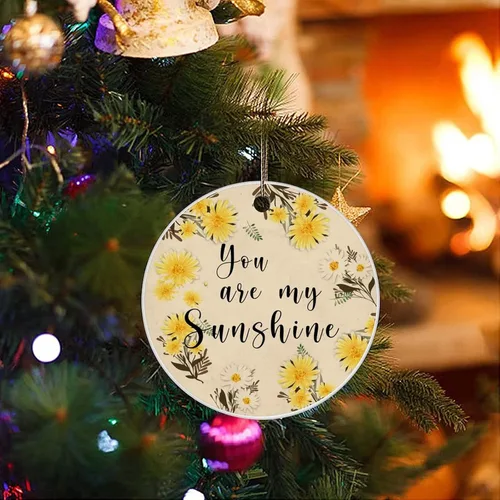 Vista 3 de Adorno de Navidad de cerámica impreso en dos caras con texto en inglés "You are My Sunshine", novedad para familiares, amigos, niños, regalos