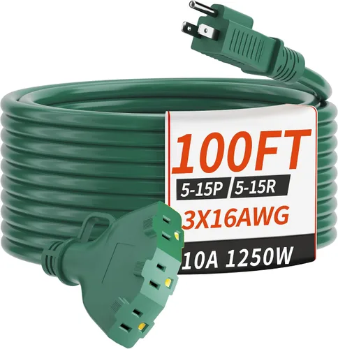 Vista 10 de PlugSaf Cable de Extensión para Exteriores de 50 Pies Calibre 16/3 con Múltiples Tomacorrientes Indicador de Luz, Cable de Extensión Flexible de 3