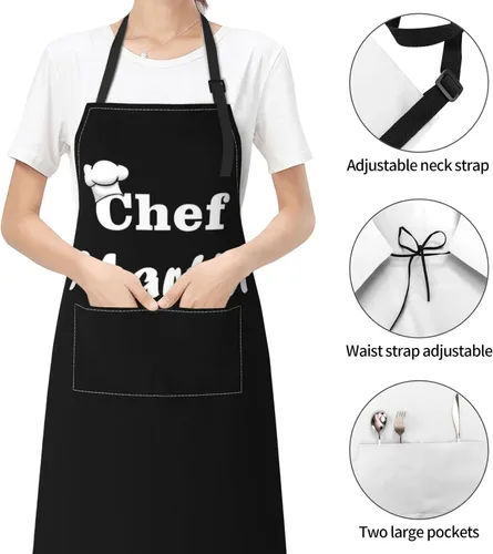 Vista 4 de Delantal de chef personalizado para mujeres y hombres con bolsillos personalizado NPhoto Picture Cooking Delantal, Style3