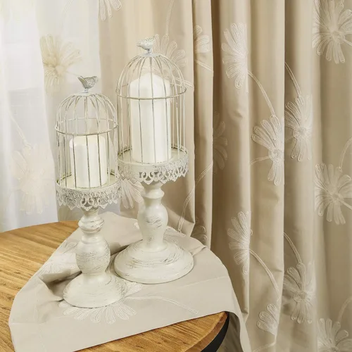 Vista 4 de VOGOL - Cortinas con ojales bordadas con patrón floral elegante de lino sintético, 2 paneles, 60% opacas con aislamiento térmico, cortinas pesadas