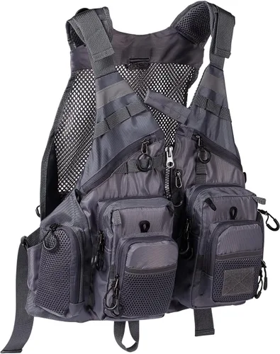 Vista 15 de Bassdash - Chaleco de pesca con mosca de múltiples bolsillos, tamaño ajustable, regalo para hombres y mujeres Marrón