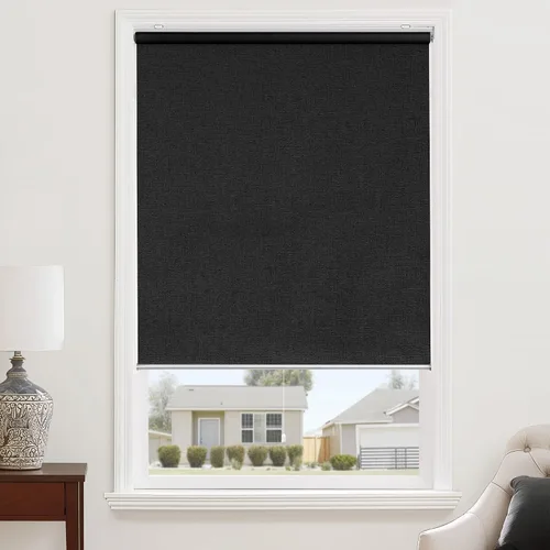 Vista 18 de ChrisDowa Persiana enrollable 100 % opaca sin cordón, de tamaño personalizado, con jacquard a rayas, aislamiento térmico, tela de protección UV