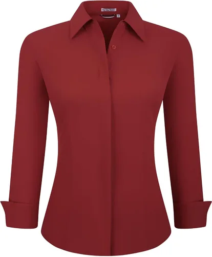 Vista 22 de Esabel.C Camisas de manga larga con botones para mujer, ajuste regular, blusa de trabajo elástica