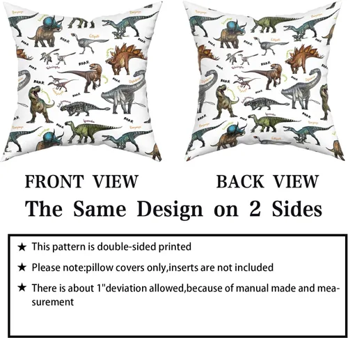 Vista 5 de Fundas de almohada de dinosaurios salvajes – Funda de almohada de dinosaurio de Fauna Tiranosaurio, Brachiosaurus, dinosaurio, funda de almohada