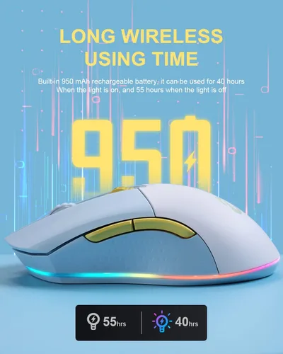 Vista 4 de DAREU Ratón inalámbrico para juegos con cable de doble modo recargable, 7 botones programables, 10 K DPI, RGB y 7 niveles de DPI ajustables hasta