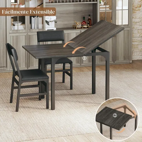 Vista 4 de HUAHUU Juego de mesa de comedor para 4, juego de sillas con cojín para cocina extensible de 4, mesa de comedor rectangular con marco de metal