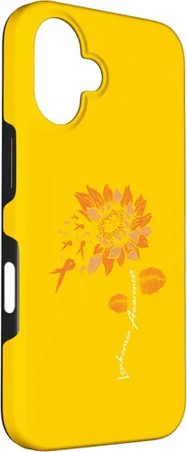 Vista 3 de iPhone 16 Leukemia Blood Cancer Awareness Orange Ribbon Sunflower Case