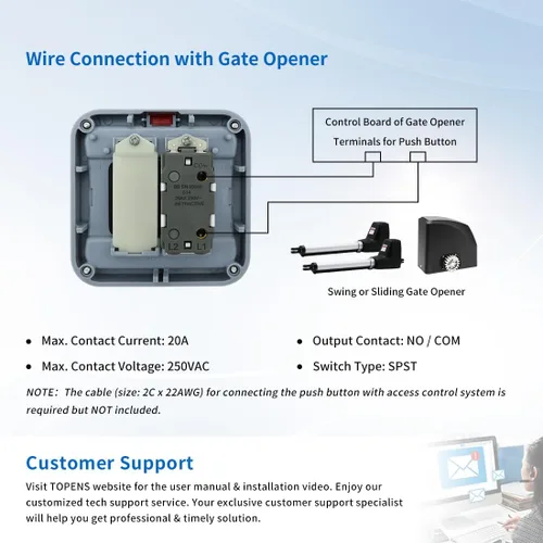 Vista 7 de TOPENS TC148 - Interruptor de liberación con cable montado en la superficie para abridor automático de puertas, sistema de control de acceso