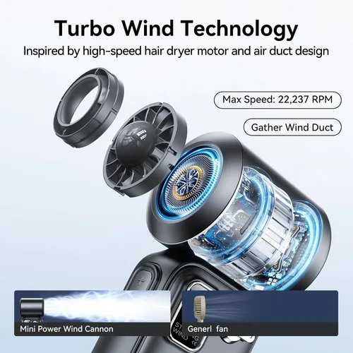 Vista 3 de KIMMOO Mini ventilador turbo portátil de mano, 100 velocidades, ultra potente 22237 RPM, pantalla LED, 3600 mAh recargable de mano, ventilador