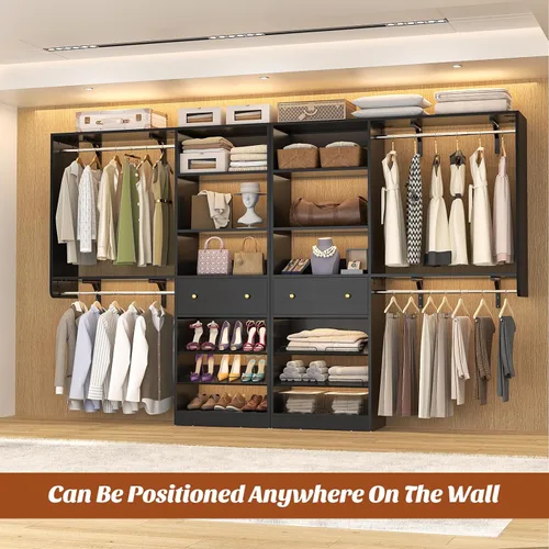 Vista 2 de Sistema de armario con cajón: sistema organizador reversible de madera de 5 pies con 2 varillas para colgar y estante ajustable, organizadores
