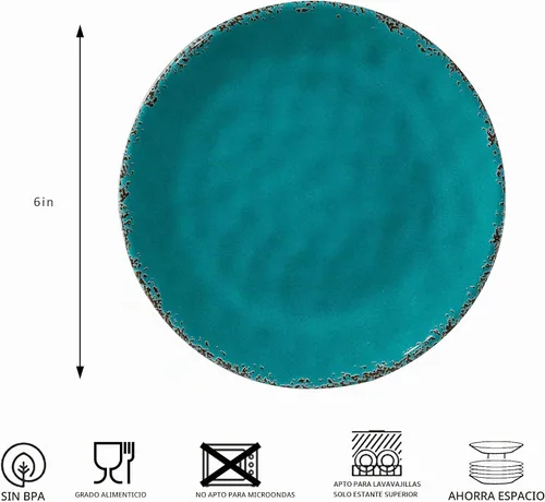 Vista 5 de Plato de Postre de Melamina, Platos Pequeños para Cena de 6 Pulgadas, Juego de 8, Platos Vintage para Aperitivos Platos para Servir, Platos Pequeños