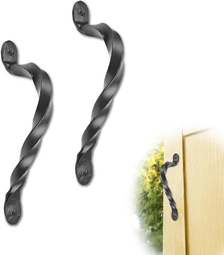 Vista 10 de Tirador o manija decorativa de hierro forjado a mano de 4.5 pulgadas Serie Farmhouse Acabado negro para cofres, armarios, baúles y puertas