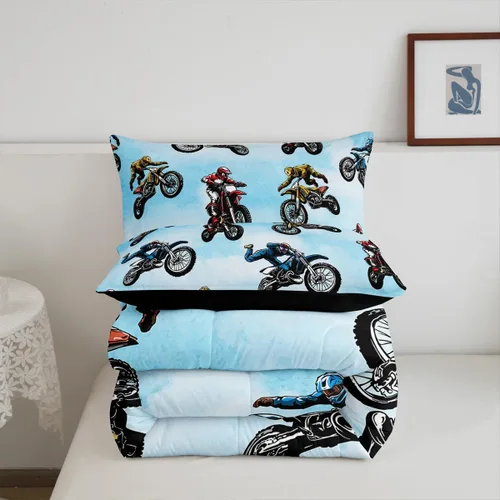Vista 6 de Erosebridal Juego de ropa de cama de motocross tamaño individual, juego de edredón deportivo extremo para niños y adolescentes, edredón acolchado