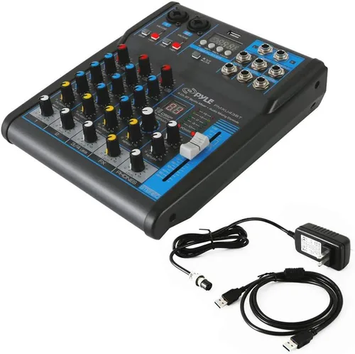 Vista 7 de Pyle Mezclador de Audio Profesional Placa de Sonido Consola del Sistema - 4 Canales - Bluetooth - Entrada USB MP3 para Computadora - 48V Phantom