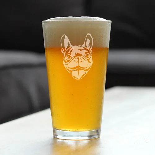 Vista 4 de Happy Frenchie - Vaso de pinta para cerveza, decoración divertida y única con temática de bulldog francés y regalos para hombres y mujeres, 16
