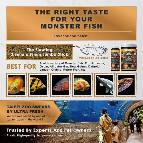 Vista 2 de Ultra Fresh Monster Fish Food, langostinos de espada salvaje, palos flotantes para Oscar, bajo, cíclidos grandes y peces tropicales, palo jumbo