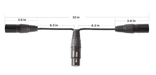 Vista 3 de XLR Splitter - Cable de conexión equilibrado en Y de 3 pines hembra a macho dual - 1 pie 2 unidades F_2M US